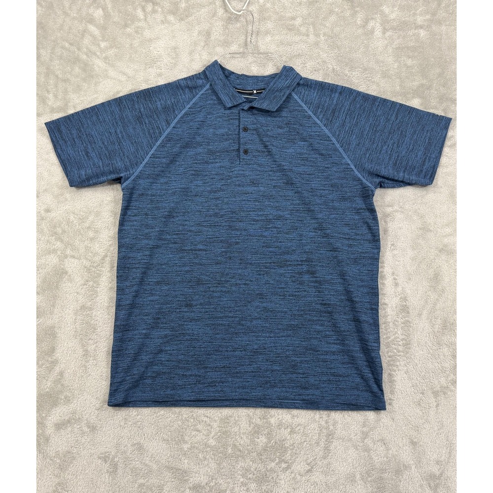 Polo Shirt Mens Large Blue Golf Stretch Moisture Wicking Raglan Athleisure